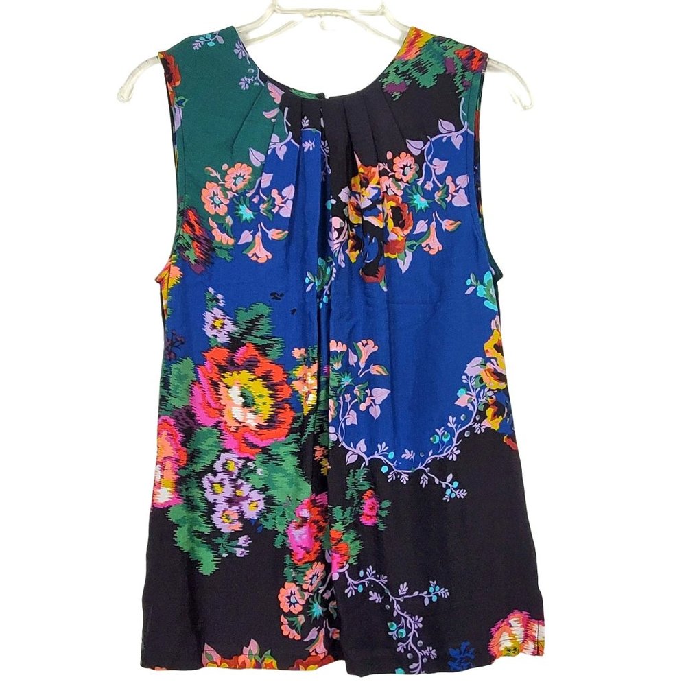 Vanessa Virginia by Anthropologie Wanderlust Top S Floral Pleated Sleeveless